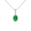 Angara Vintage Style Oval Emerald Halo Pendant In Platinum/rich Medium Green
