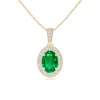 Angara Vintage Style Oval Emerald Pendant With Diamond Halo In Yellow Gold/rich Medium Green