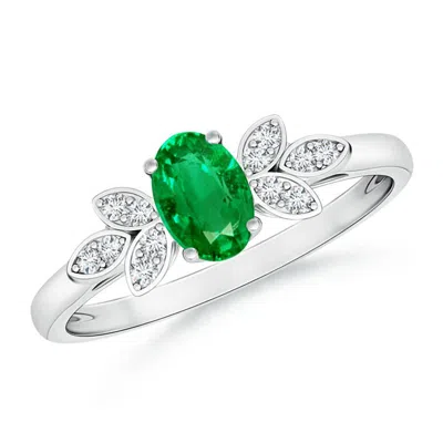 Angara Vintage Style Oval Emerald Ring With Diamond Accents