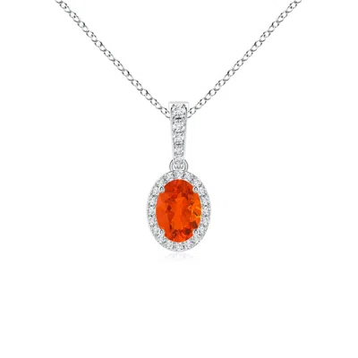 Angara Vintage Style Oval Fire Opal Halo Pendant In Metallic