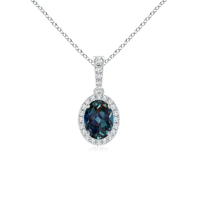 Angara Vintage Style Oval Lab-grown Alexandrite Halo Pendant In Blue