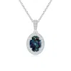 Angara Vintage Style Oval Lab-grown Alexandrite Pendant With Diamond Halo In White Gold/bluish Green Changing To Brownish Or Pinkish Purple