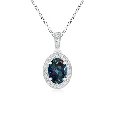 Angara Vintage Style Oval Lab-grown Alexandrite Pendant With Diamond Halo In Blue