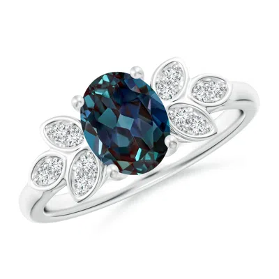 Angara Vintage Style Oval Lab-grown Alexandrite Ring With Diamond Accents In Metallic