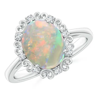 Angara Vintage Style Oval Opal And Diamond Scroll Engagement Ring