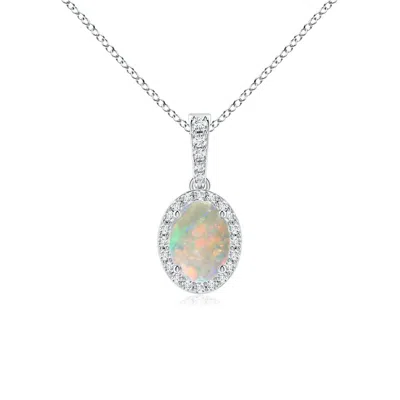 Angara Vintage Style Oval Opal Halo Pendant In Metallic
