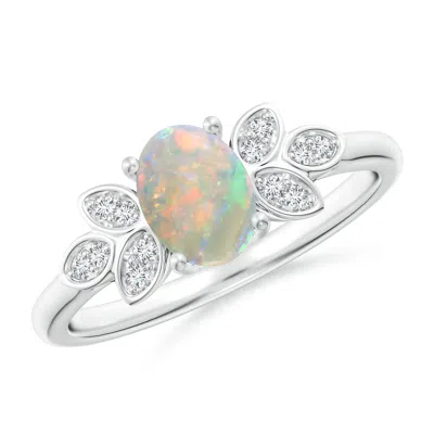 Angara Vintage Style Oval Opal Ring With Diamond Accents In Metallic
