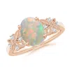 Angara Vintage Style Oval Opal Ring With Diamonds In Rose Gold/milky With High Play Of Colour