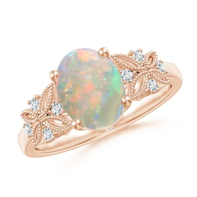 Angara Vintage Style Oval Opal Ring With Diamonds In Gold