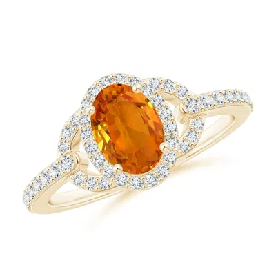 Angara Vintage Style Oval Orange Sapphire Halo Ring In Gold
