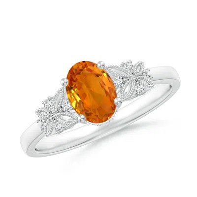 Angara Vintage Style Oval Orange Sapphire Ring With Diamonds In Metallic
