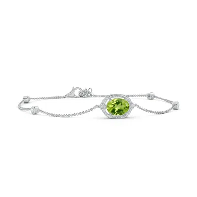 Angara Vintage Style Oval Peridot And Diamond Leo Station Bracelet In Metallic