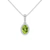 Angara Vintage Style Oval Peridot Halo Pendant In White Gold/yellowish Green