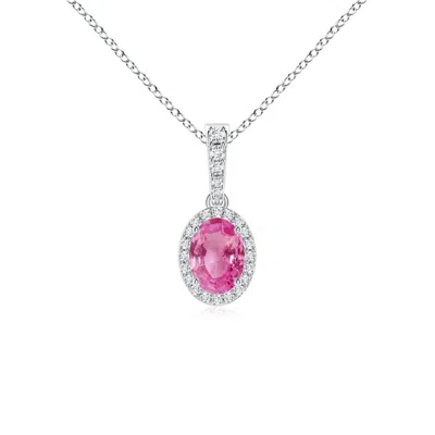 Angara Vintage Style Oval Pink Sapphire Halo Pendant In Metallic