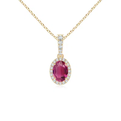 Angara Vintage Style Oval Pink Tourmaline Halo Pendant In Gold