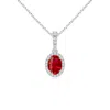 Angara Vintage Style Oval Ruby Halo Pendant In White Gold/medium Red