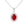 Angara Vintage Style Oval Ruby Pendant With Diamond Halo In White Gold/medium Red