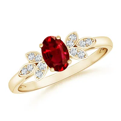 Angara Vintage Style Oval Ruby Ring With Diamond Accents In Gold