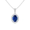 Angara Vintage Style Oval Sapphire Pendant With Diamond Halo In Platinum/medium To Rich Blue