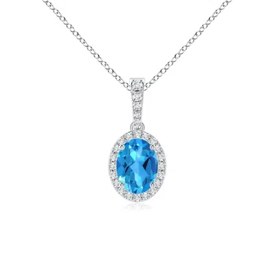 Angara Vintage Style Oval Swiss Blue Topaz Halo Pendant