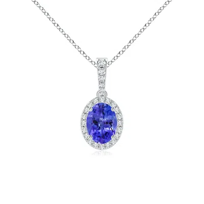 Angara Vintage Style Oval Tanzanite Halo Pendant In Metallic