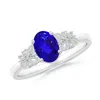 Angara Vintage Style Oval Tanzanite Ring With Diamonds In White Gold/deep Rich Violet Blue