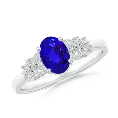 Angara Vintage Style Oval Tanzanite Ring With Diamonds In Blue
