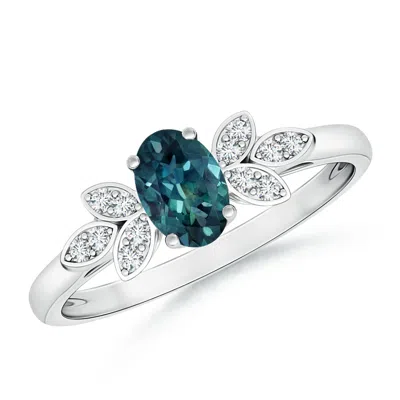 Angara Vintage Style Oval Teal Montana Sapphire Ring With Diamond Accents In Metallic