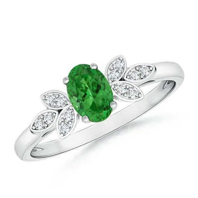 Angara Vintage Style Oval Tsavorite Ring With Diamond Accents In Metallic
