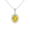 Angara Vintage Style Oval Yellow Sapphire Pendant With Diamond Halo In White Gold/deep Yellow