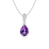 Angara Vintage Style Pear Amethyst Drop Pendant With Diamonds In White Gold/medium Dark Purple