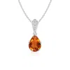 Angara Vintage Style Pear Citrine Drop Pendant With Diamonds In White Gold/deep Golden