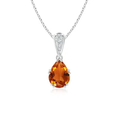Angara Vintage Style Pear Citrine Drop Pendant With Diamonds In Metallic