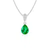 Angara Vintage Style Pear Emerald Drop Pendant With Diamonds In Platinum/rich Medium Green