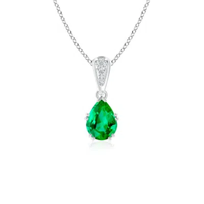 Angara Vintage Style Pear Emerald Drop Pendant With Diamonds In Metallic