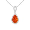 Angara Vintage Style Pear Fire Opal Halo Pendant In Platinum/orangish Red