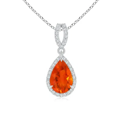 Angara Vintage Style Pear Fire Opal Halo Pendant In Red