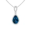 Angara Vintage Style Pear London Blue Topaz Halo Pendant In White Gold/greenish Blue