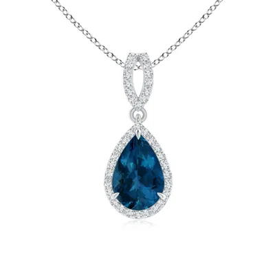 Angara Vintage Style Pear London Blue Topaz Halo Pendant