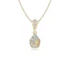 Angara Vintage Style Pear Opal Drop Pendant With Diamonds In Yellow Gold/milky With High Play Of Colour