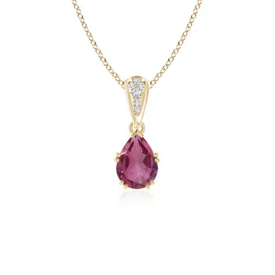 Angara Vintage Style Pear Pink Tourmaline Drop Pendant With Diamonds In Gold