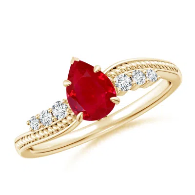 Angara Vintage Style Pear Ruby Bypass Shank Engagement Ring In Red