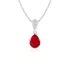 Angara Vintage Style Pear Ruby Drop Pendant With Diamonds In White Gold/medium Red