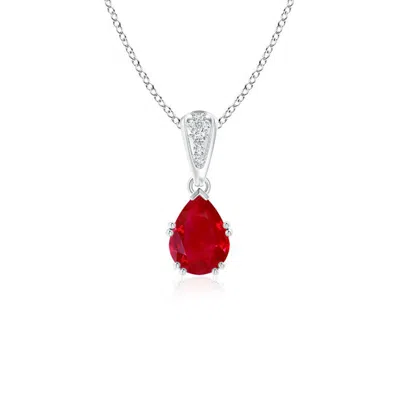 Angara Vintage Style Pear Ruby Drop Pendant With Diamonds In Metallic