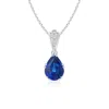 Angara Vintage Style Pear Sapphire Drop Pendant With Diamonds In White Gold/medium To Rich Blue