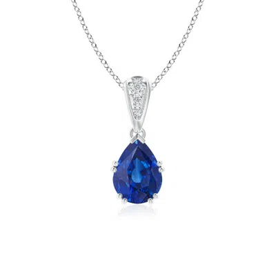 Angara Vintage Style Pear Sapphire Drop Pendant With Diamonds In Metallic