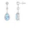 Angara Vintage Style Pear-shaped Aquamarine Halo Drop Earrings In White Gold/light Swiss Blue