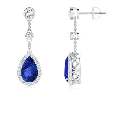 Angara Vintage Style Pear-shaped Tanzanite Halo Drop Earrings In Metallic