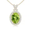Angara Vintage Style Peridot Pendant With Diamond Halo In Yellow Gold/yellowish Green
