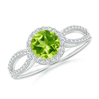 Angara Vintage Style Peridot Split Shank Ring With Diamond Halo In Green